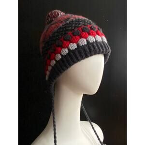 SMARTWOOL Grey/Red Merino Wool Beanie w/Tassels sz OS (Unisex)
